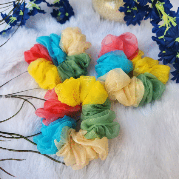 Dreamy Multicolor Organza Scrunchies – Whimsical & Fluffy Hair Ties