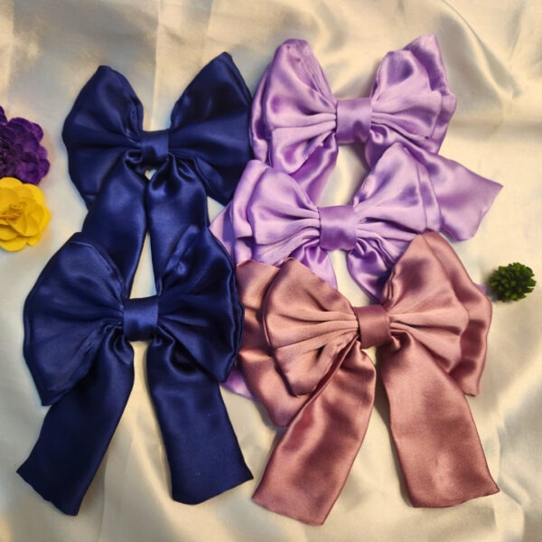 Statement Dual Bow with Tail – Elegant Double Layered Hair Bow  (Pack of 6 Pieces)