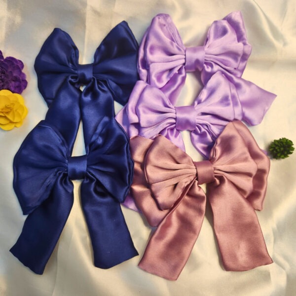 Statement Dual Bow with Tail – Elegant Double Layered Hair Bow  (Pack of 6 Pieces)