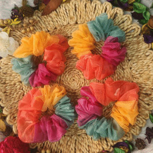 Dreamy Multicolor Organza Scrunchies – Whimsical & Fluffy Hair Ties