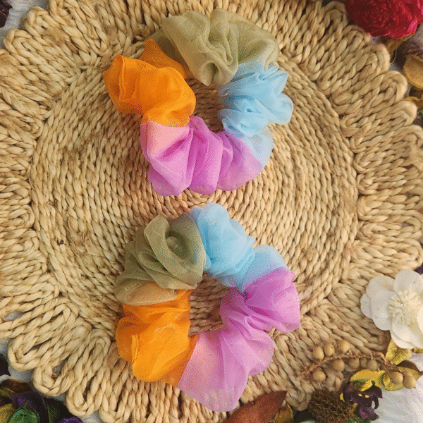 Dreamy Multicolor Organza Scrunchies – Whimsical & Fluffy Hair Ties