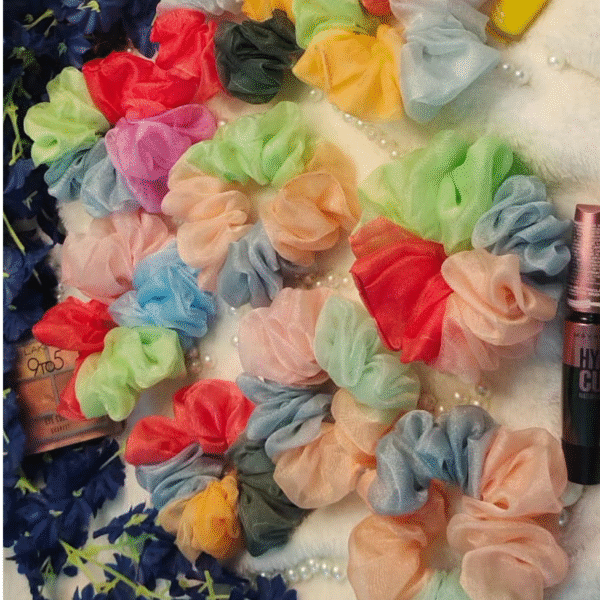 Dreamy Multicolor Organza Scrunchies – Whimsical & Fluffy Hair Ties