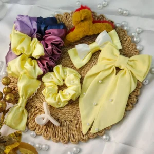 Dreamy Yellow Satin Combo – (8 Piece Pack) Hair Accessories Set