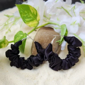 Black Scrunchie Hoop Earrings