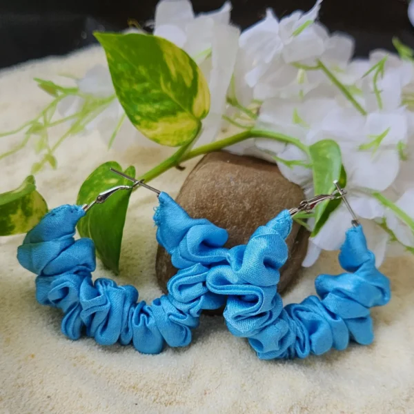 Sky Blue Scrunchie Hoop Earrings