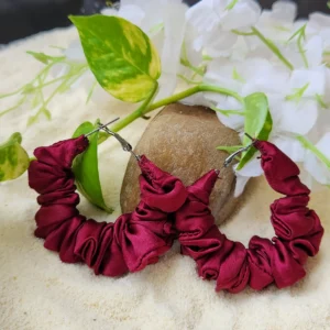 Maroon Scrunchie Hoop Earrings