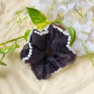 Black | Dreamy Pearl Scrunchie | Organza Hair Tie