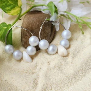 Elegant Pearl Hoop Earrings – Silver Base | Easy to Wear | Free Size