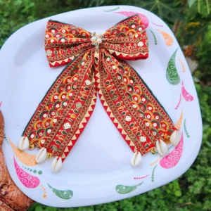 Embroidery Boho Bow – Elegant Lace Hair Accessory with Zari Work (Multicolor)