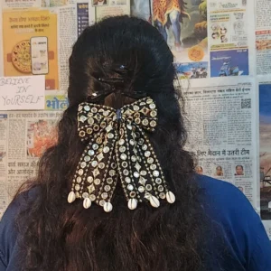 Black Lover Boho Bow – Elegant Lace Hair Accessory with Zari Work