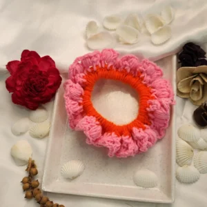 Pink Croset Wool Scrunchie – Handmade Free-Size Wool Hair Accessory
